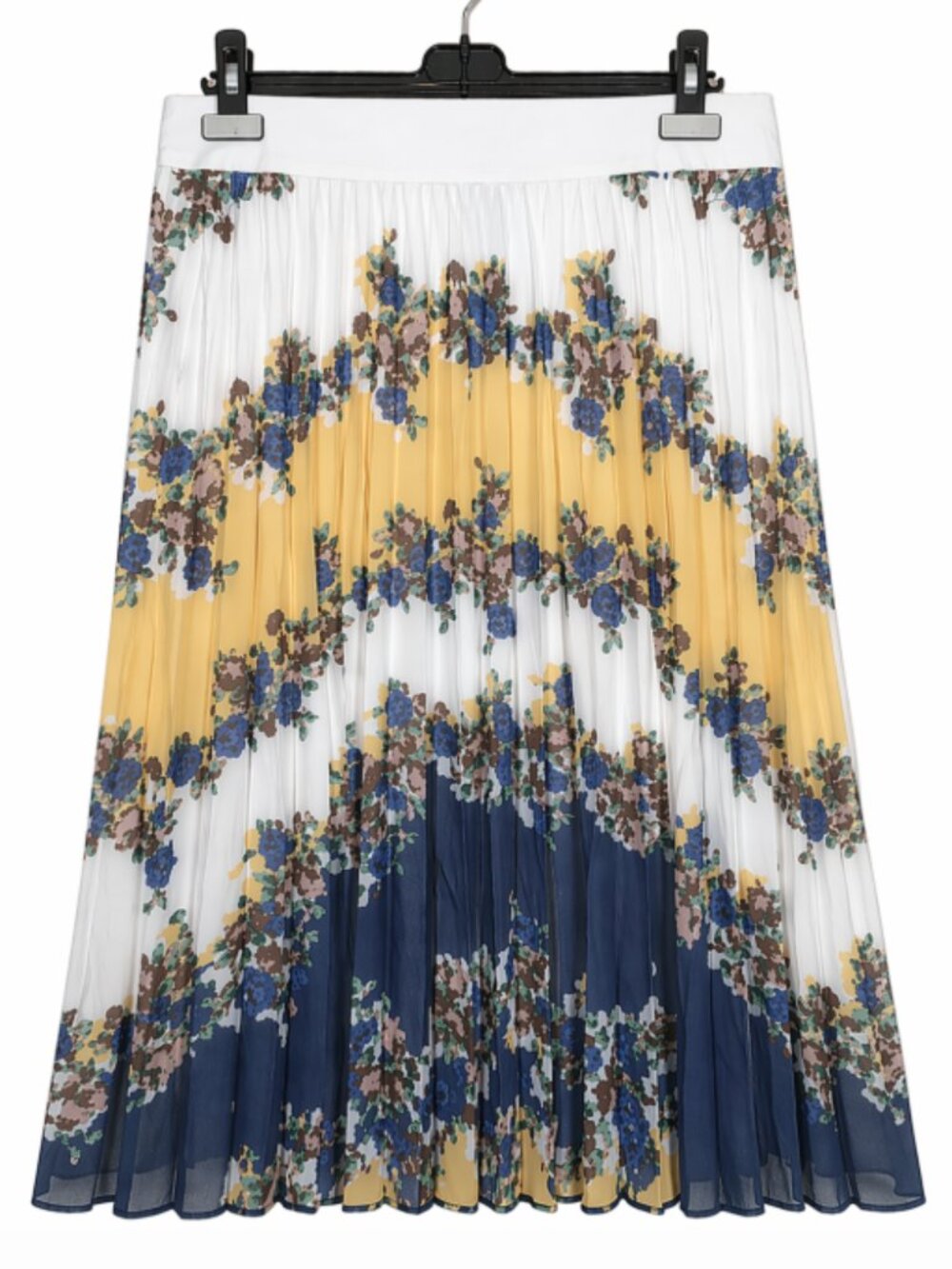 Metrowear Floral Pleated Midi Skirt White Yellow Blue Cottagecore Romantic NWT